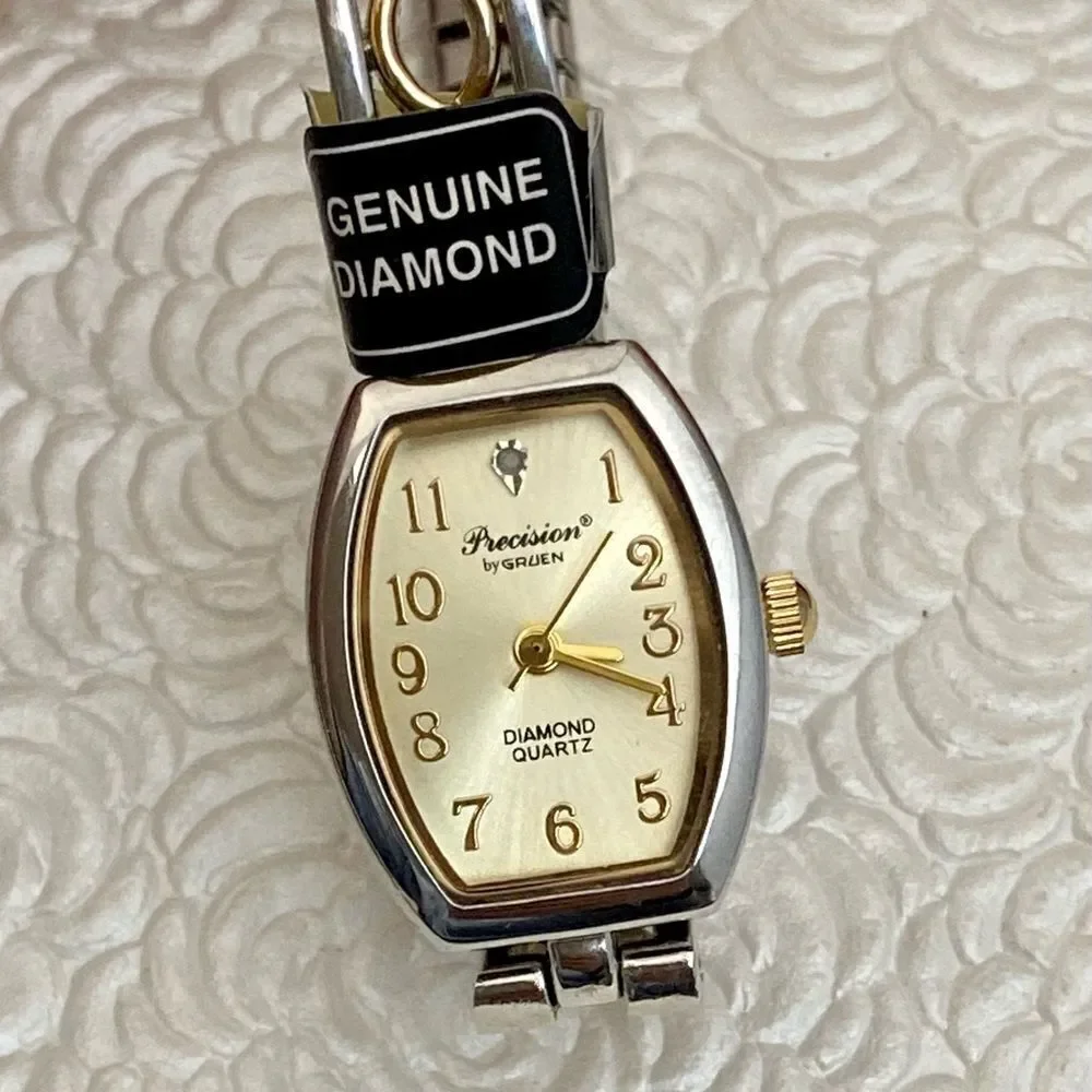 Gruen Precision Diamond Accented Dial Tonneau Case Watch with Stretch Band